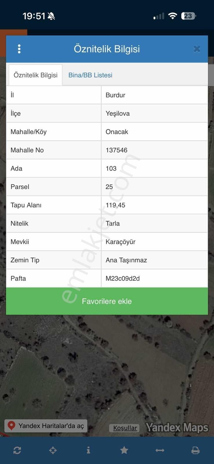 Burdur Yeşilova Onacak Köyünde 119m2 Satılık Tarla - Görsel 3