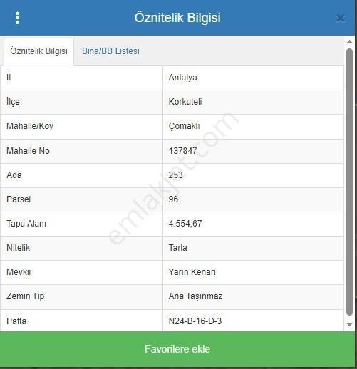 Korkuteli Çomaklı Satılık 4553m2