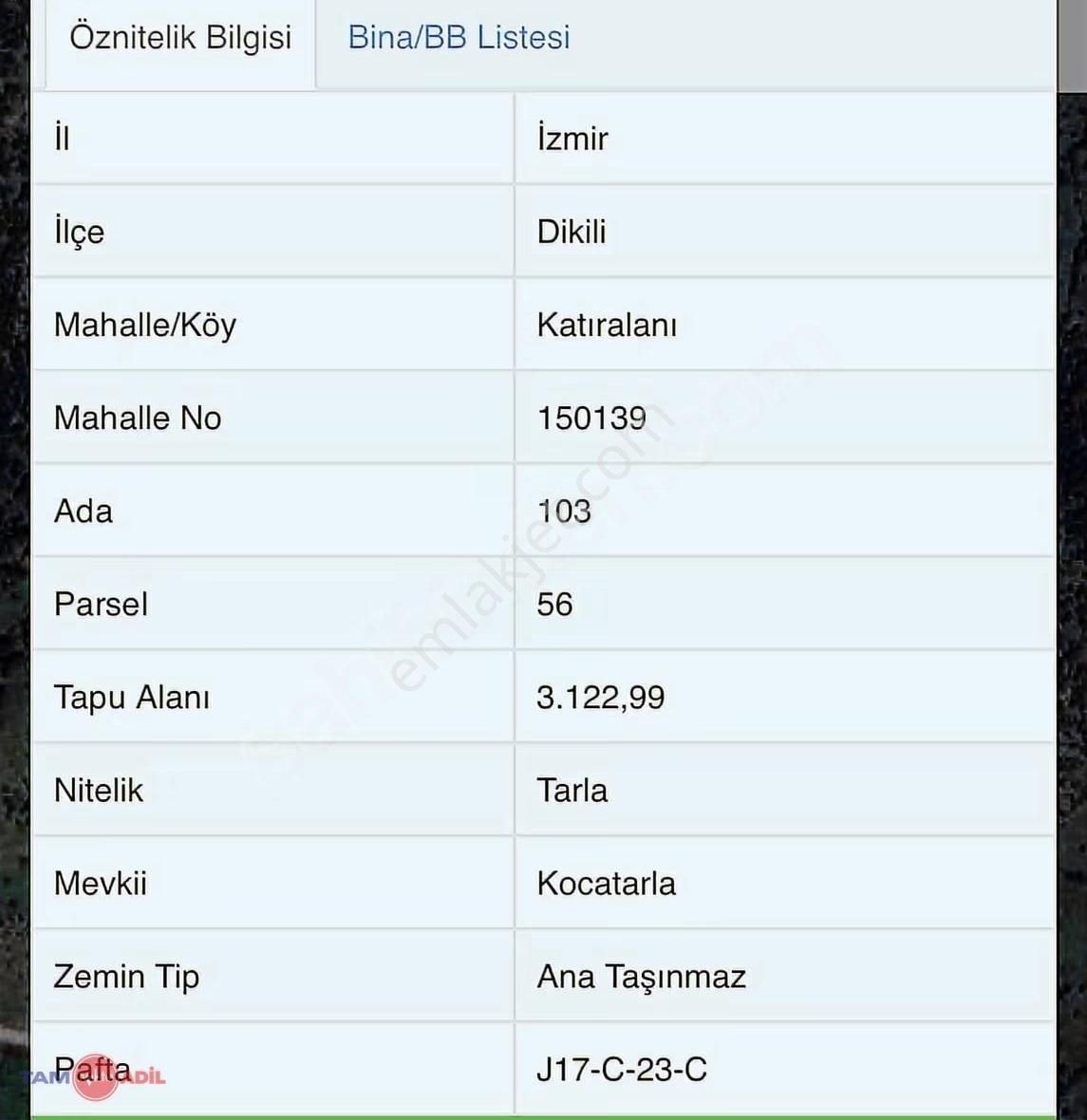 İzmir Dikili Katıralanında 3.123 M² Satılık Tarla