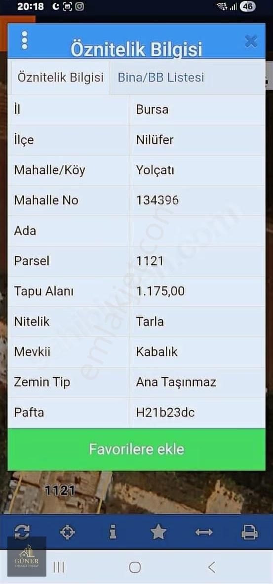 Bursa Nilüfer Yolçatı Satılık Hisseli 391 M Kare Arsa