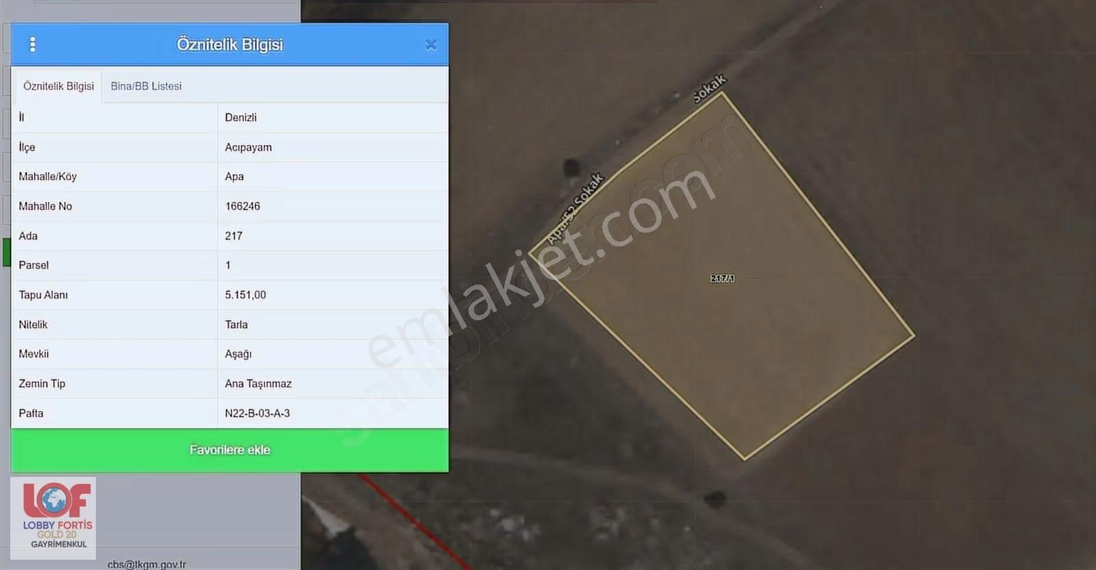 Lobby Fortis'ten Acıpayam Apa'da 5151m2 Satılık Tarla