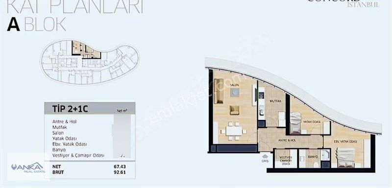 Anka Real Estate/ Cocord İstanbul'da Satılık 2+1 Daire - Görsel 3