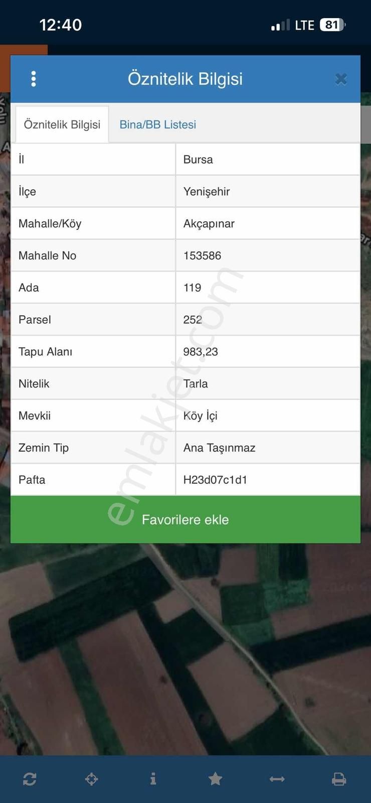 Yenişehir Akçapınar Köyü Yatırımlık / Hobi Bahçesine Uygun