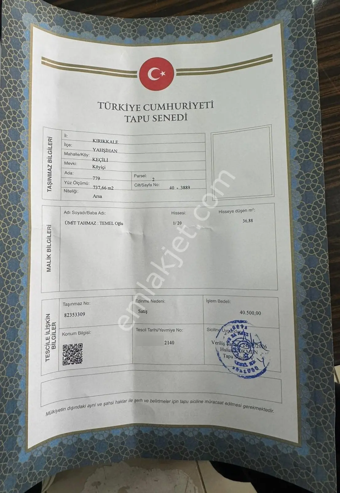 Kırıkkale Yahşihan Müstakil Ev Tapu Sahibi Perta Emlak Ümit Tahmaz