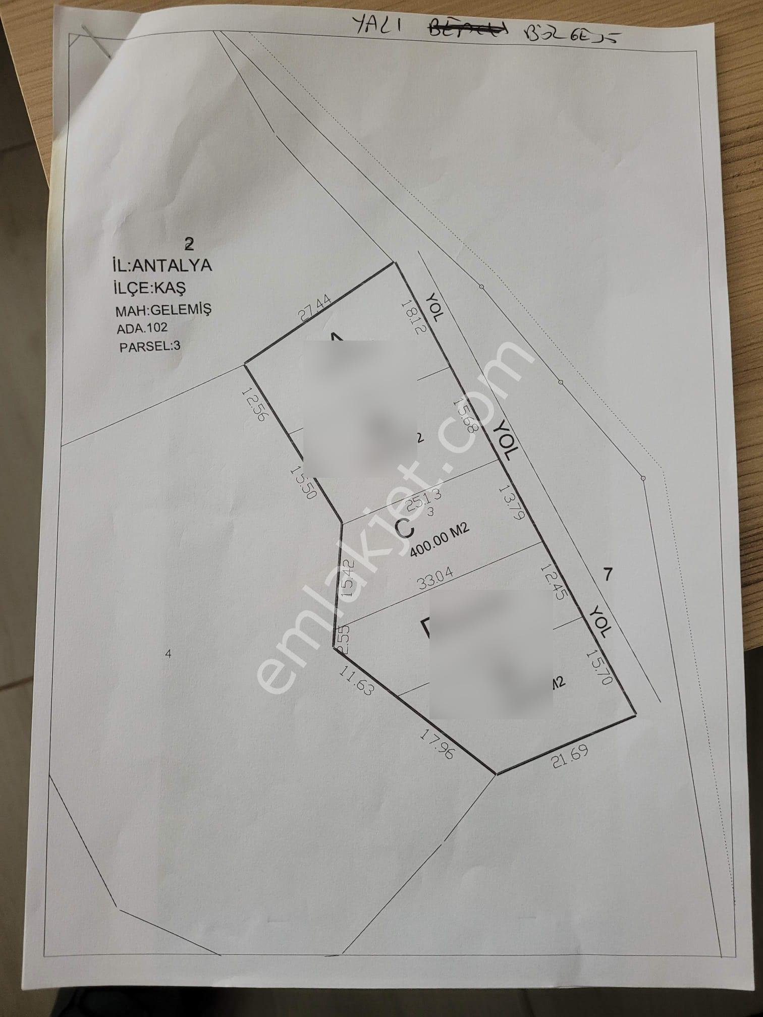 Kaş Gelemiş Denize 400 Metre Hisseli 400m² Acil Satılık - Görsel 3