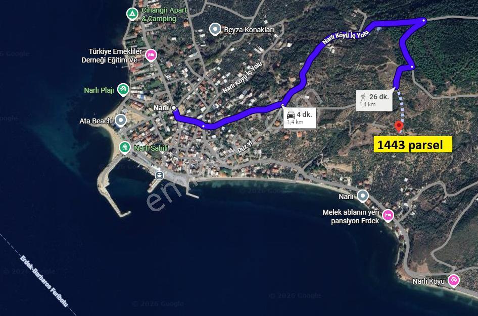 Balıkesir Erdek Narlı Mah. 4.420 M2 Satılık Zeytinlik Deniz Manzaralı Yatırımlık İmarlı - Görsel 2