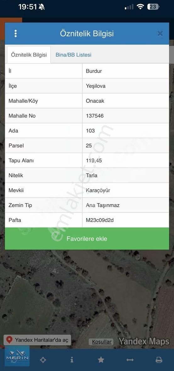 Burdur Yeşilova Onacak Köyünde 119m2 Satılık Tarla - Görsel 3