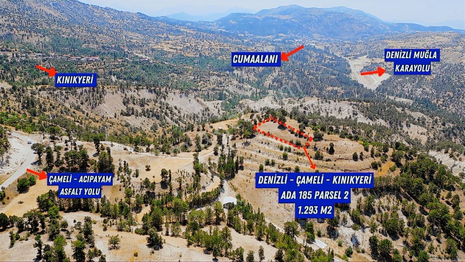 Fethiye'ye 1 Saat Mesafede Panoramik Manzaralı 1.293 M2 Tarla
