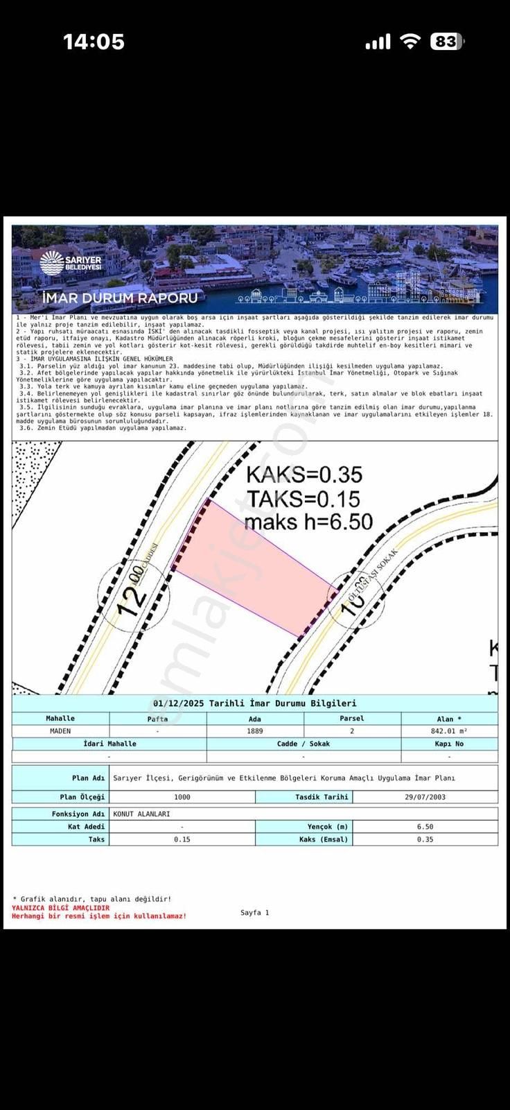 Sarıyer Madende Tünele Yakın Anacadde Üzerinde 842m2 İmarlı Arsa - Görsel 2