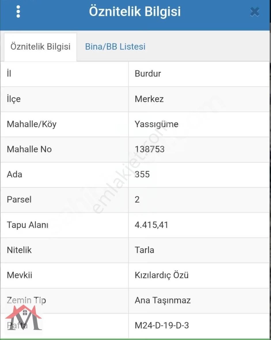 Burdur Yassıgüme Köyünde 4415m² Tarla