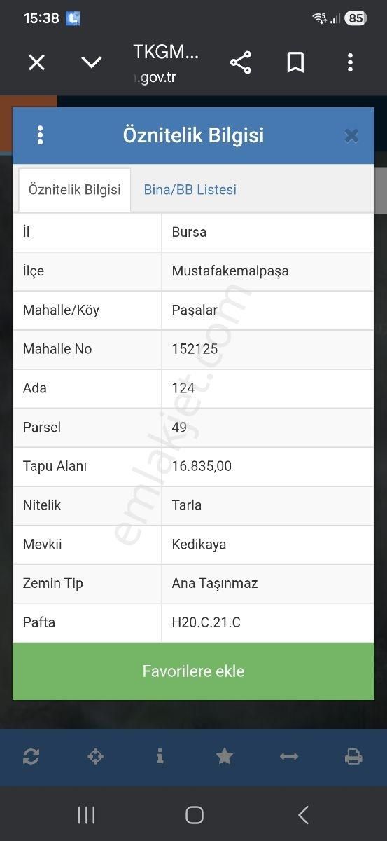 Mustafakemalpaşa Paşalar Köyü Satılık Tarla