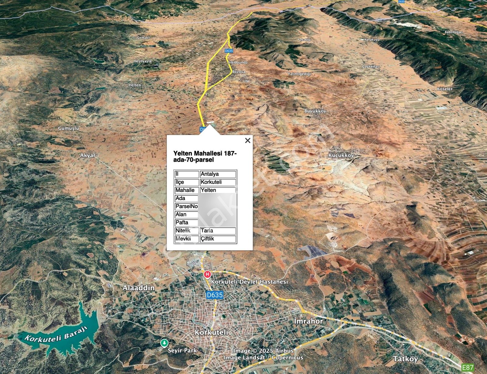 Antalya Korkuteli Yelten Bozova Arası Yatırımlık Satılık Tarla - Görsel 2