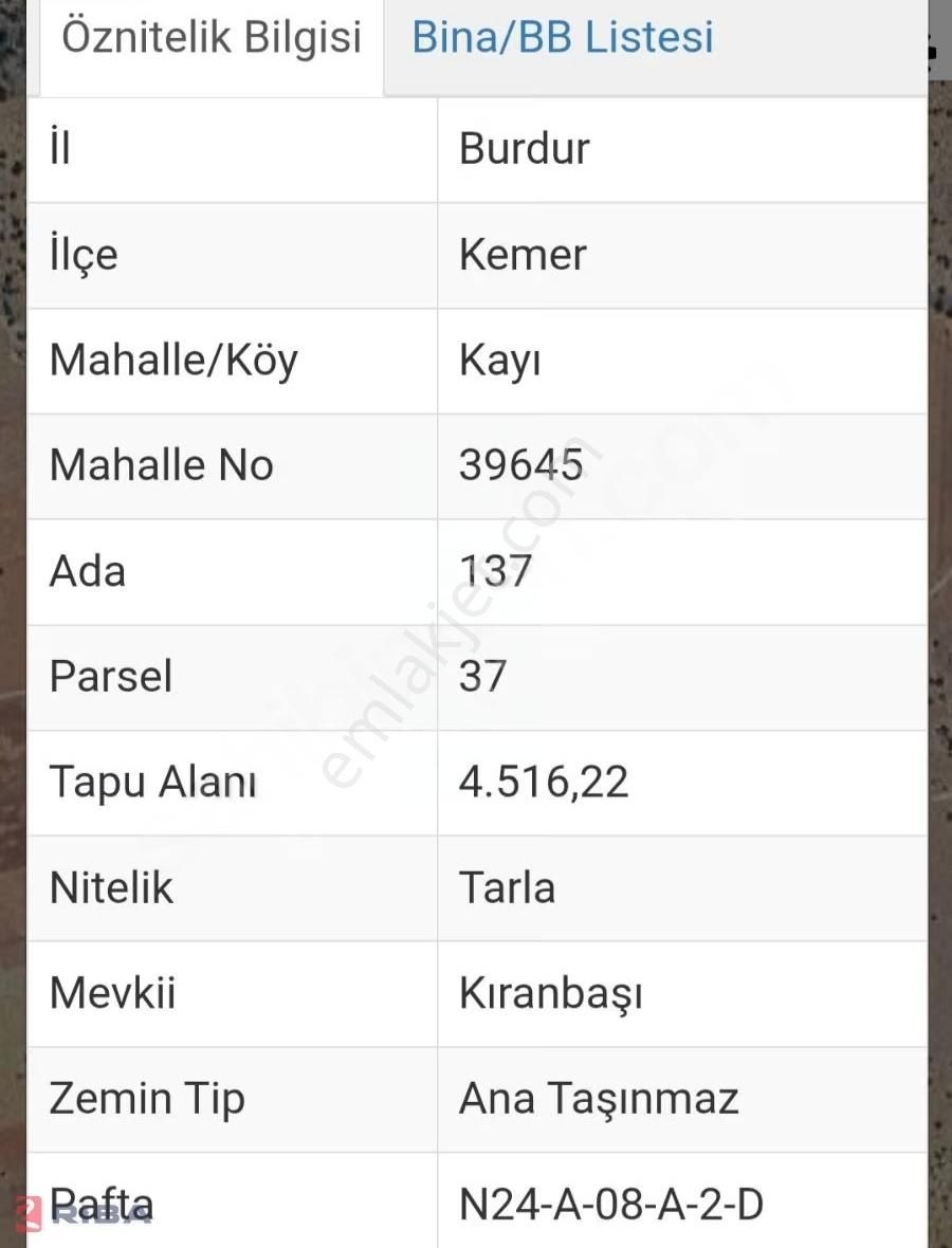 Burdur Kemer Kayı'da Yatırımlık 4.516 M2 Satılık Tarla - Görsel 2