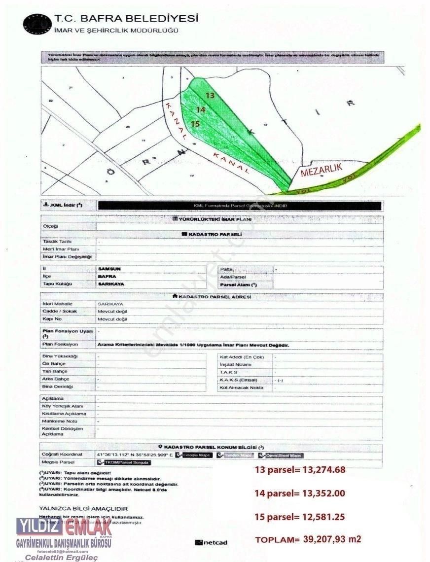 Bafra Sarıkaya Mah.(köyü) Ana Yol Kenarı 39.207 M2 Kanal Ve Kanalet Kenarı Arazimiz Satılıktır - Görsel 2