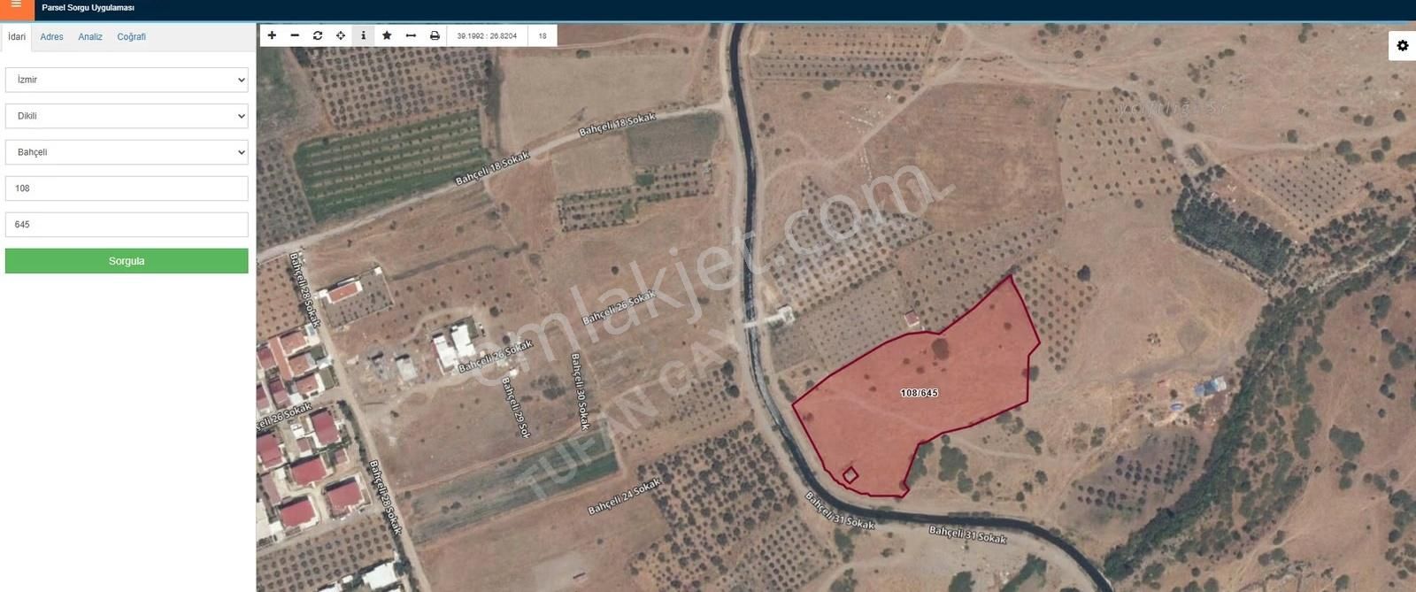 İzmir Dikili Bahçeli Tek Tapu Tarla Satılık