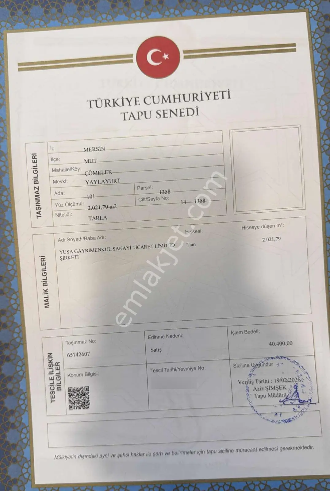 Mersin Mut Sason Kanyonu Yanı Başında 2.021 M² Müstakil Tapu