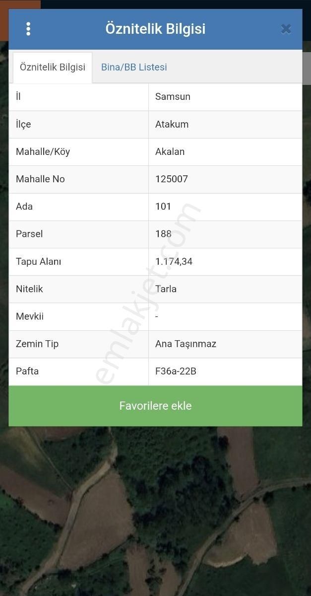 Deka Gayrimenkul'den Atakum Akalan'da 1174 M² Satılık Tarla