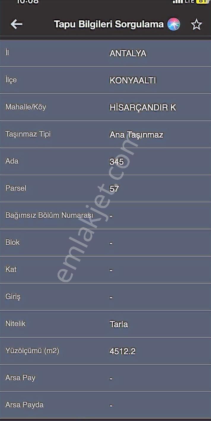 Antalya Konyaaltı Hısarçandırda Satılık 4.512 M² Tarla - Görsel 3