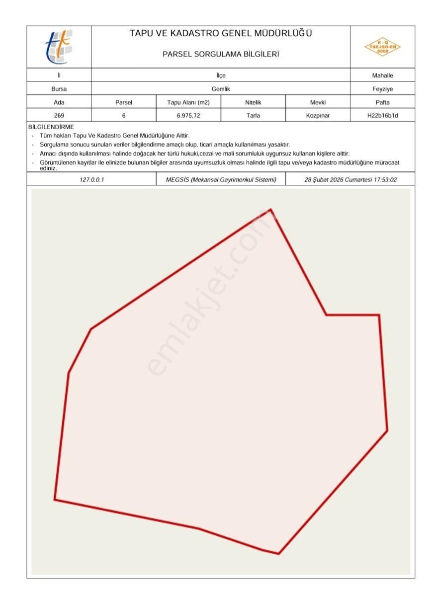 Bursa Gemlik Feyziye Köyü Satılık 6.975 Tl Tarla - Görsel 4