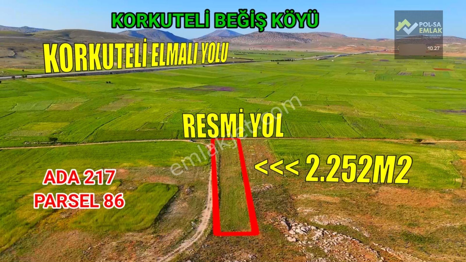 Korkuteli Beğiş De Satılık 2.252m2 Tarla Resmi Yol Var
