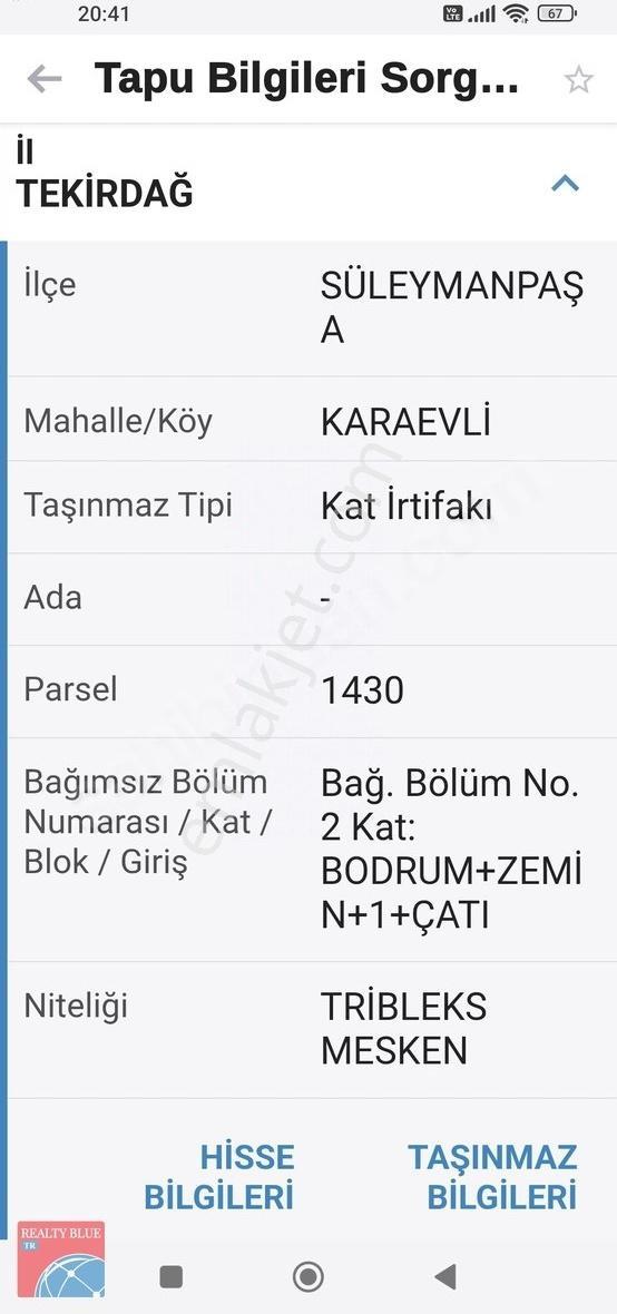 Tekirdağ Karaevli'de Kat İrtifaklı 150m2 Tripleks Villa Arsası