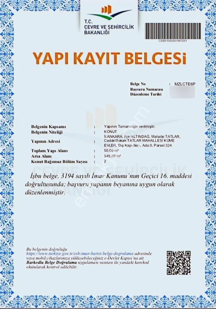 Tatlar Da Kurban Kesim Alanı Karşısı Yapı Kayıt Belgeli Numaralı - Görsel 12