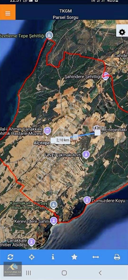 Eceabat Alçıtepe Mrkz 2 Km Mesafe'de 7420 M2 Tarla (araç Takaslı
