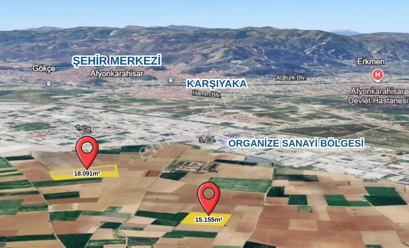 Afyon Osb Gelişim Sahası İçinde Büyük Metrajlı 2 Ayrı Parsel