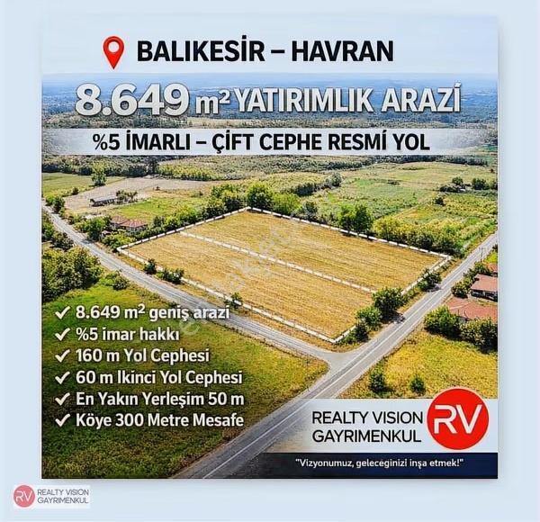 Havran Çakmakta %5 İmarlı-çift Yol Cepheli Yatırımlık Arazi
