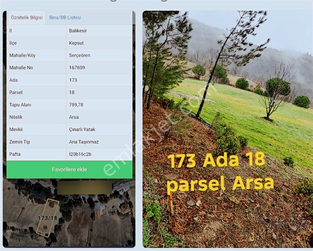Balıkesir Mir'den Kepsut/serçeören De 790 M2. 2 Kat İmarlı Arsa