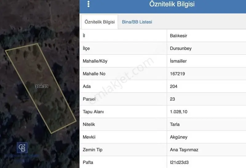 Balıkesir Dursunbey İsmailler De 1.028 M2 Satılık Tarla