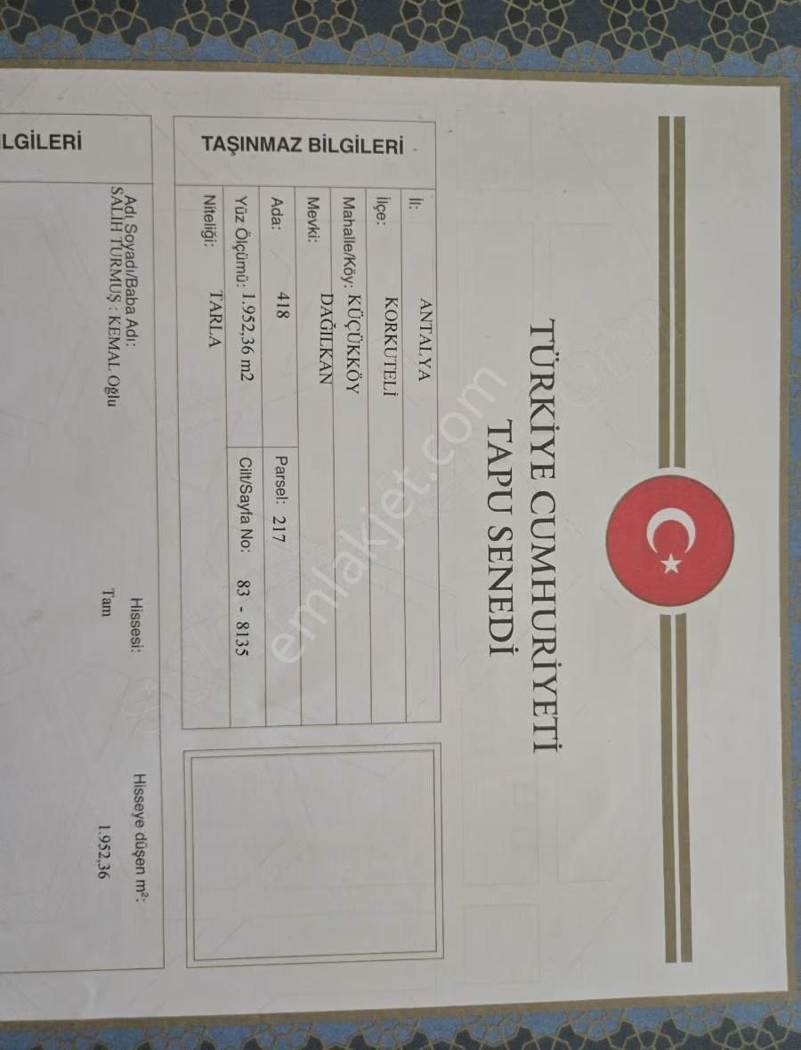Korkuteli Küçükköy Ovasında Resmi Yolu Sulama Suyu Mezcut 2dönüm