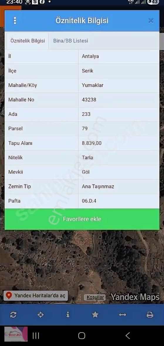 Emlak Aşkı Güvencesiyle Satılık 8.839.m2 Satılık