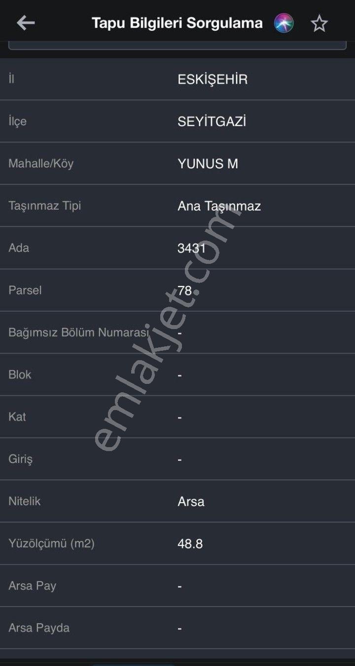Eskişehir Seyitgazi Yunus Mahallesi İmarlı Takaslı Satılık Arsa