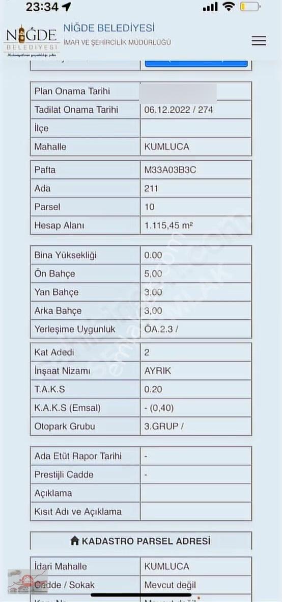 Satılık 1115 M² İmarlı Arsa Niğde Merkez Kumlucada Yatırımlık - Görsel 2