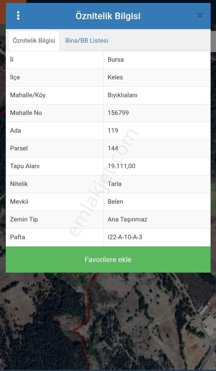 Bursa Keleste 19.111 M² Satılık Fırsat Arazi