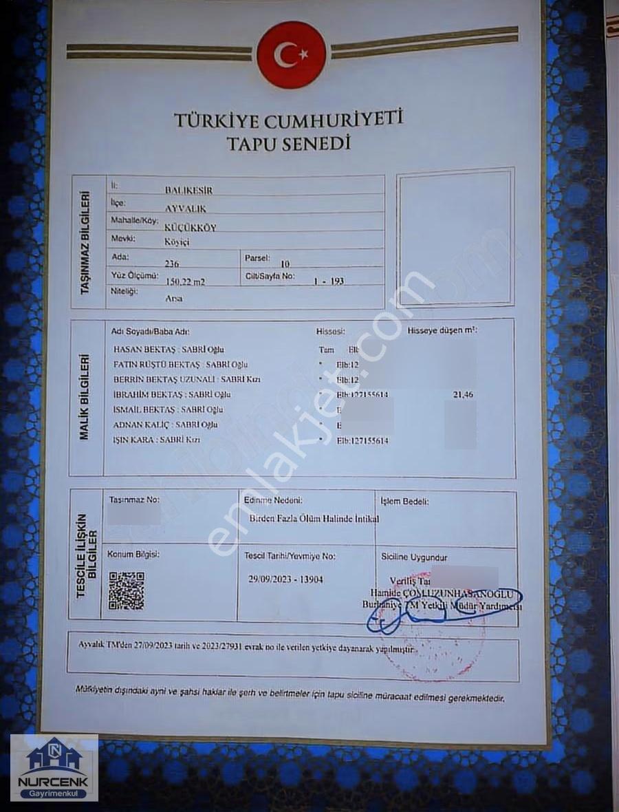 Balıkesir Ayvalık Küçükköy 150m2 Tamamı İmarlı Köy İçinde Arsa - Görsel 2