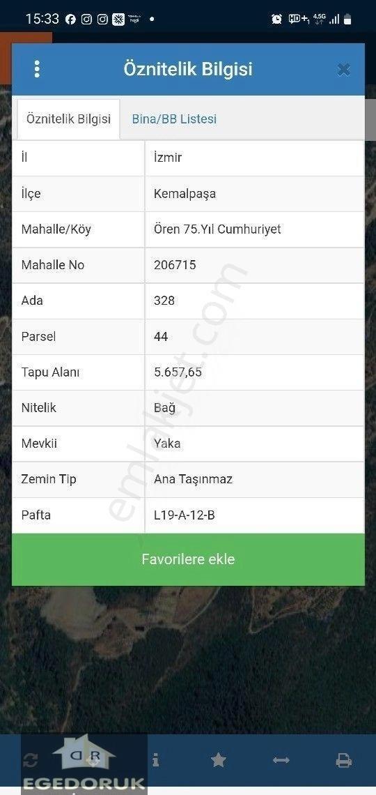 Yerimiz İzmir Kemalpaşa Ören'de 5.657m² Bağ Niteliklidir Uygun Fiyata Satılıktır