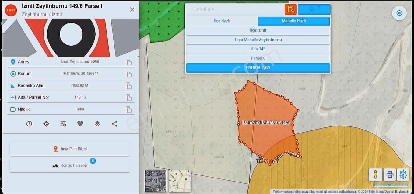 İzmit Zeytinburnu Satılık 1141 M2 Si Konut İmarlı 7882 M2 Arsa