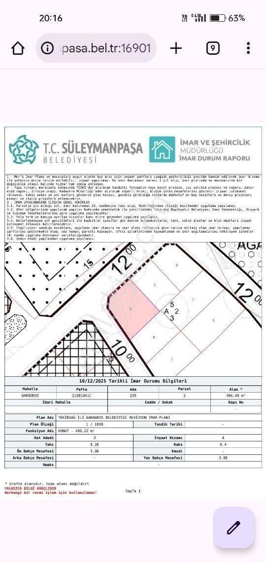 Altınova Topağaç Mevkiinde 496m2 2 Kat Villa İmarlı Satılık Arsa