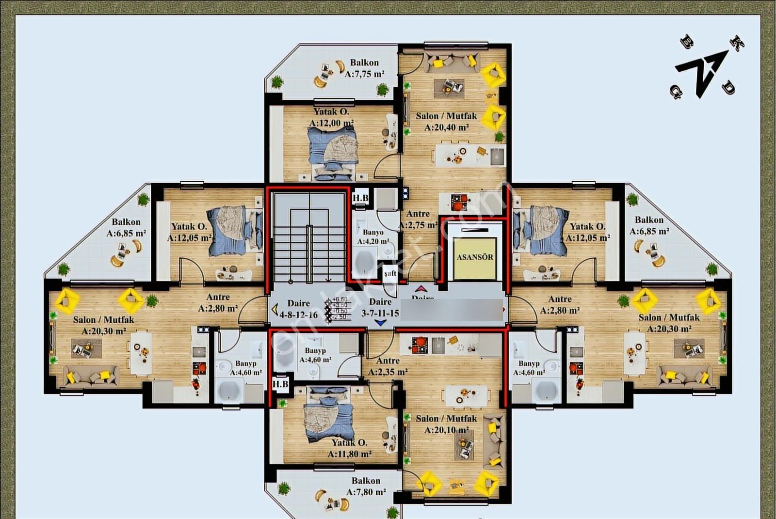 Elite Gd & Akçakocada Sıfır 1+1 Y. Isıtma Deniz Manzaralı Daire - Görsel 29