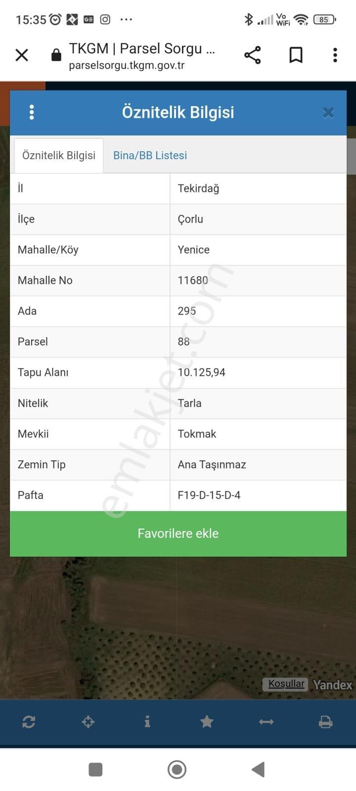Çorlu Yenicede Resmi Yolu Olan Köye Cephe 950 M2 Kupon Yer - Görsel 5