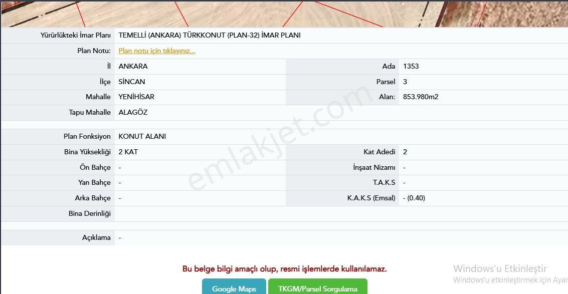 Turyap Yapracık 'tan !!! Acil !!! Yenihisarda 854m² Müstakil Villa Parseli