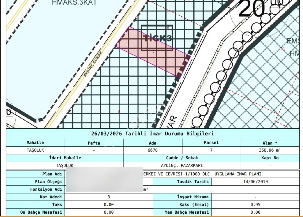 Taşoluk Yeşil Cami Karşısı Ticari İmarlı Emsalsiz Konumda Arsa!!