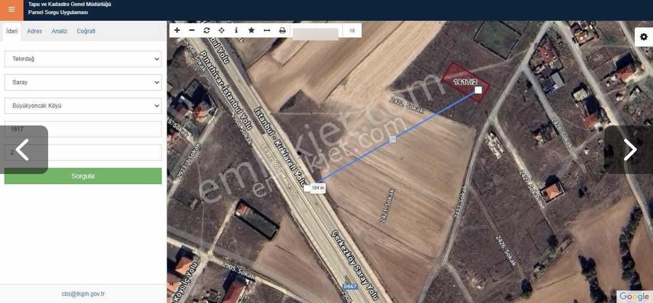 Tekirdağ Saray Da Satılık 804 M2 Arsa E5 Dibinde - Görsel 3