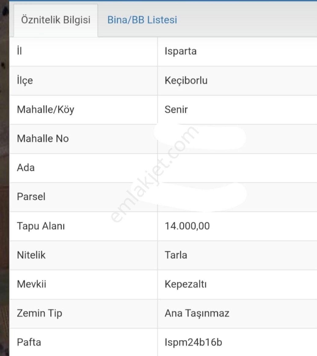 Isparta Keçiborlu Senir 14 Dönüm Arazi