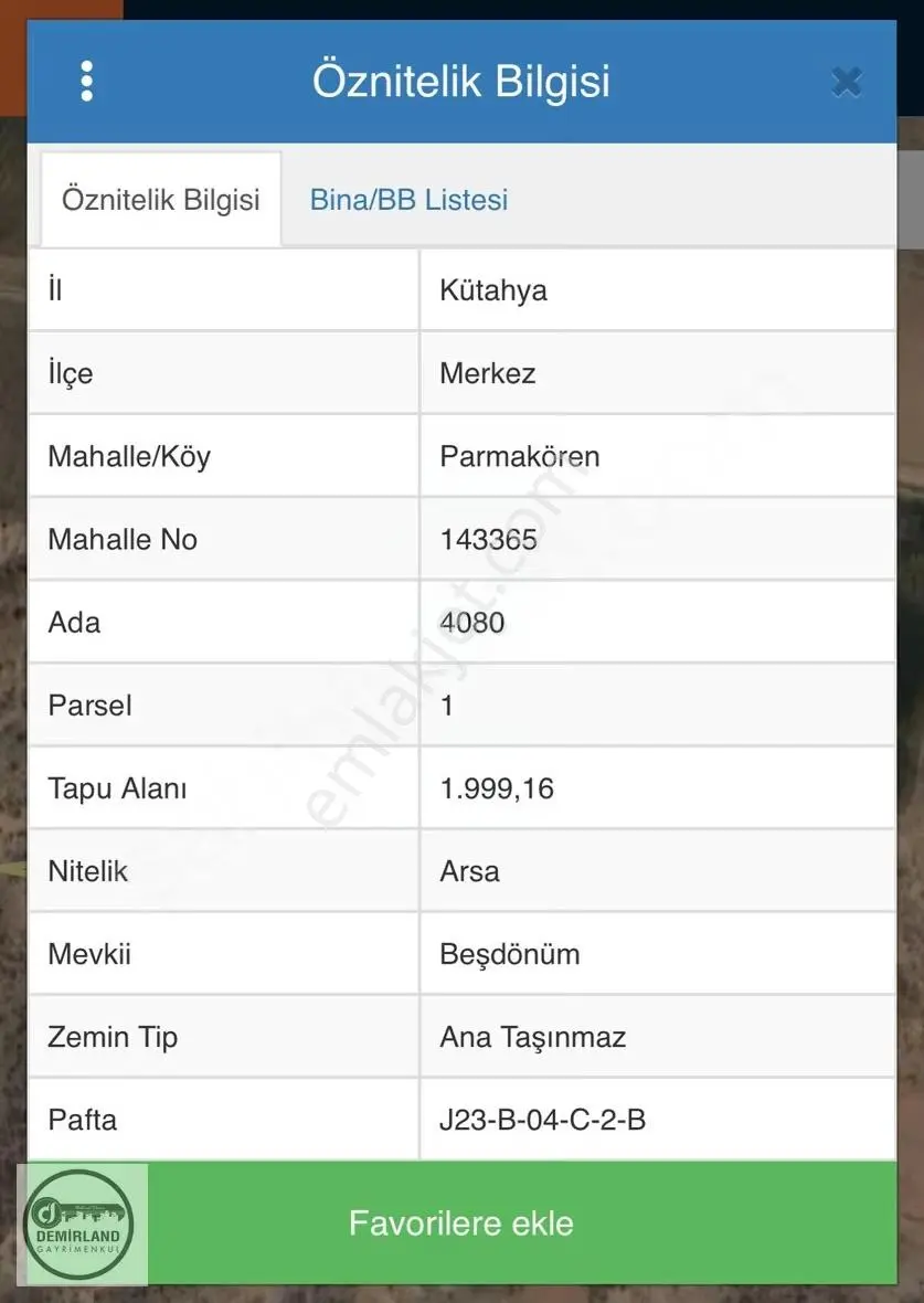 Demirland'dan Satılık Parmakören De Yatırımlık İmarlı Arsa