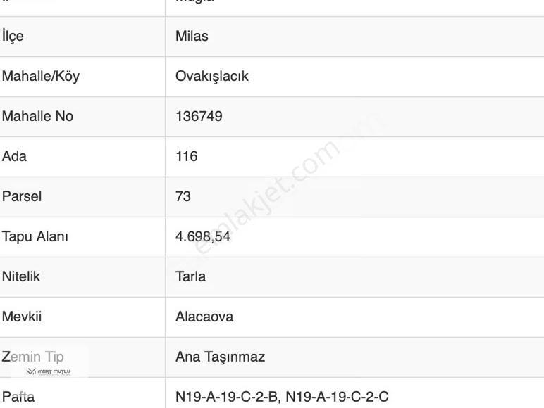 Milas Ovakışlacık Mah. Kadastral Yola Sıfır 41.000 M2. Tarla