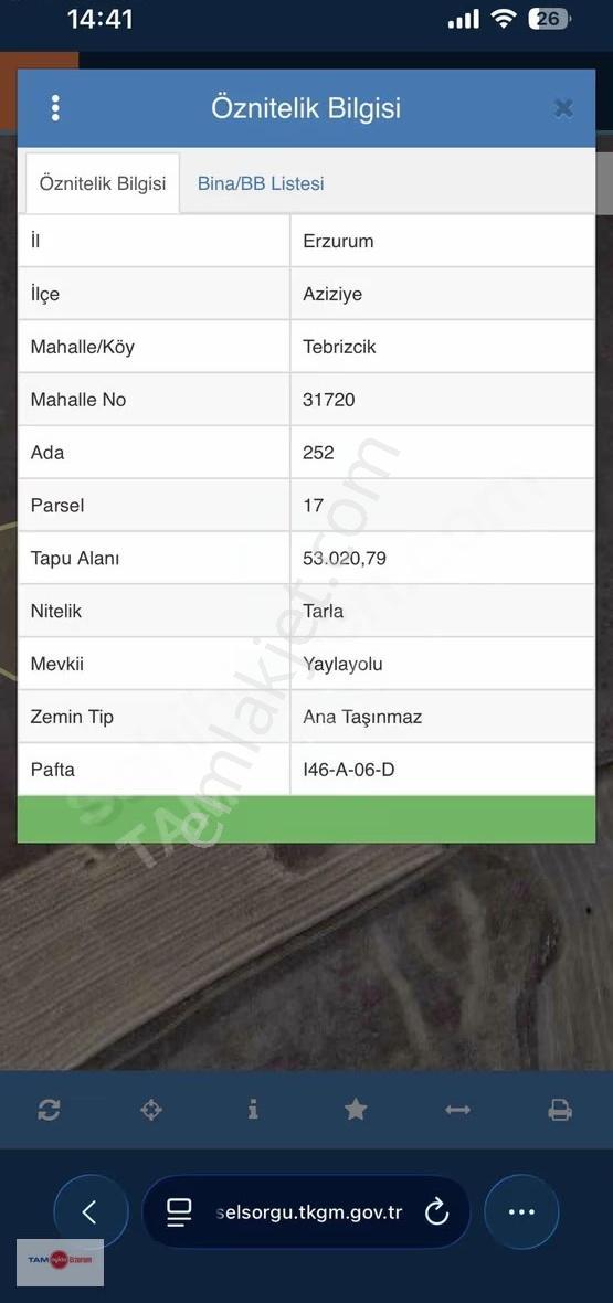 Tam Nokta Kent'ten Aziziye Tebrizcik'de Satılık Fırsat Tarla!!