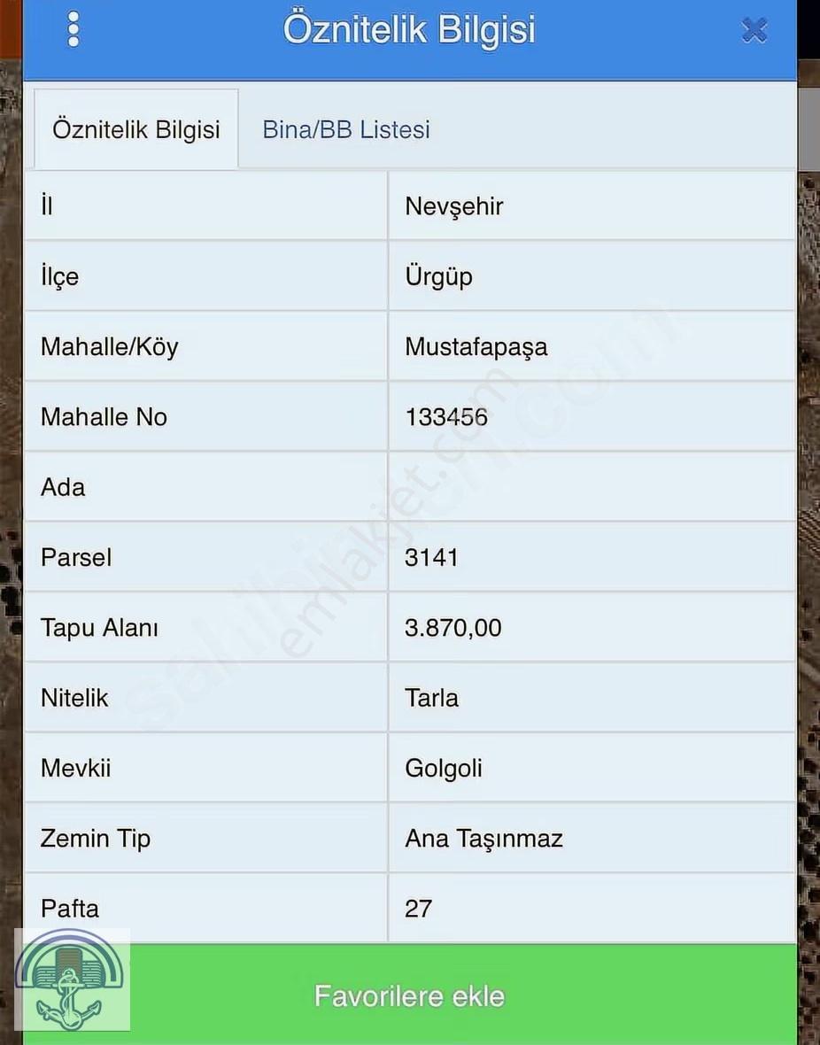 Mustafapaşa Golgoli Mevkiinde Satılık 3.870 M² Tarla